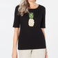 Karen Scott Women's Cotton Pineapple Graphic Print T-Shirt Black Size Large