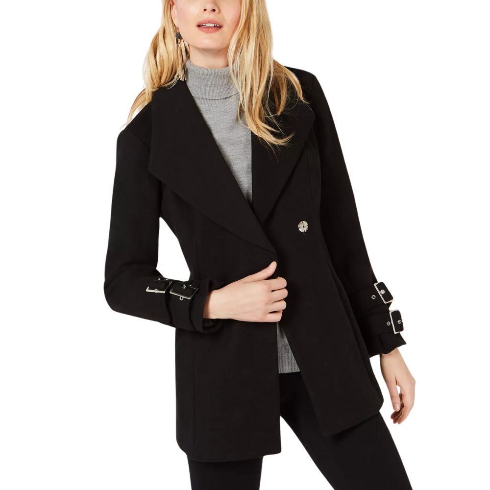 INC International Concepts Women's Belted Ponte-Knit Coat Black Size Extra Large