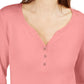 Karen Scott Women's Cotton Henley Top Pink Size Medium