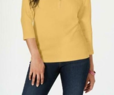 Karen Scott Women's Petite Cotton Henley Shirt Yellow Size Petite Extra Large