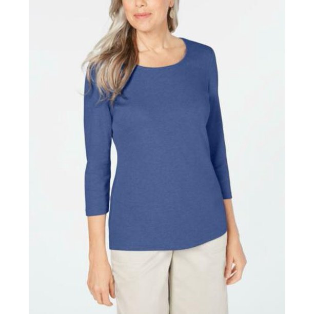 Karen Scott Women's Petite Cotton Scoop-Neck Top Blue Size Petite