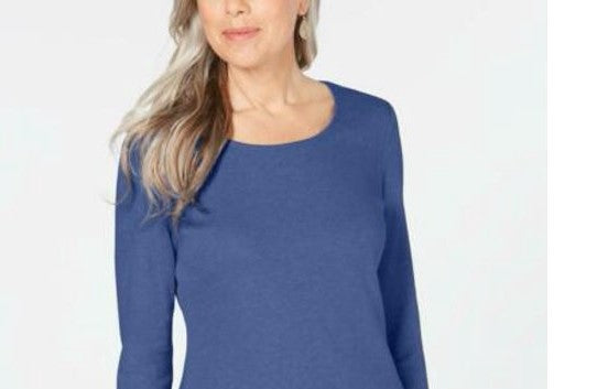 Karen Scott Women's Petite Cotton Scoop-Neck Top Blue Size Petite