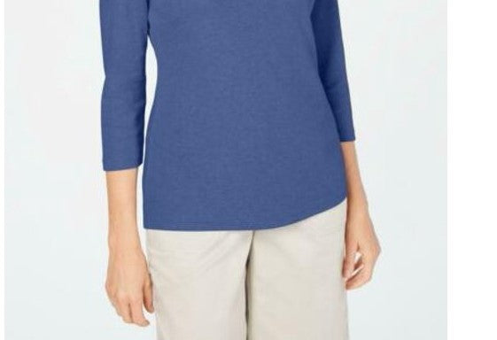 Karen Scott Women's Petite Cotton Scoop-Neck Top Blue Size Petite