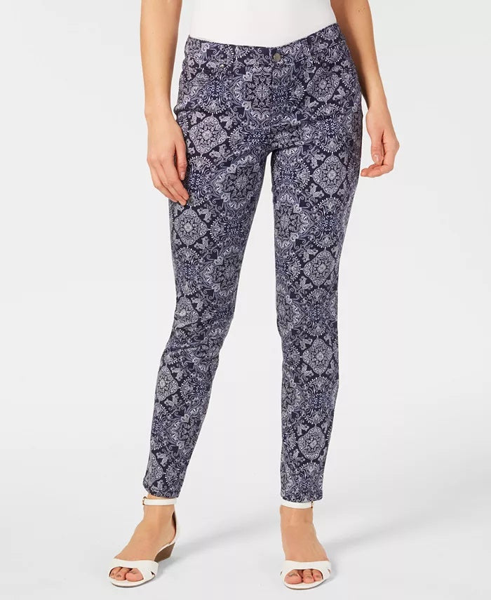 Charter Club women's Printed Tummy-Control Skinny Jeans Blue Size 14