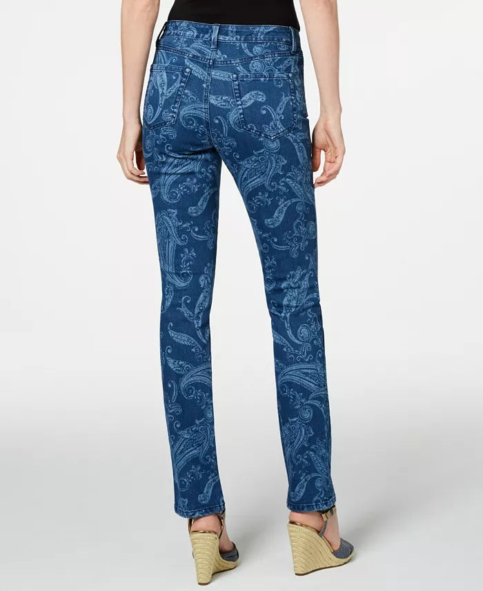 Charter Club Women's Paisley-Print Straight-Leg Jeans Blue Size 8