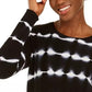INC International Concepts Women's Cotton Tie-Dyed Striped Sweater Black Size Petite Small