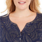 Karen Scott Women's Plus Size Printed Henley Top Blue Size 0X