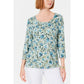 Karen Scott Women's Audra Oasis Printed Top Green Size Petite Small