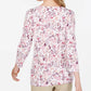 Karen Scott Women's Petite Floral-Print Henley Top White Size Petite