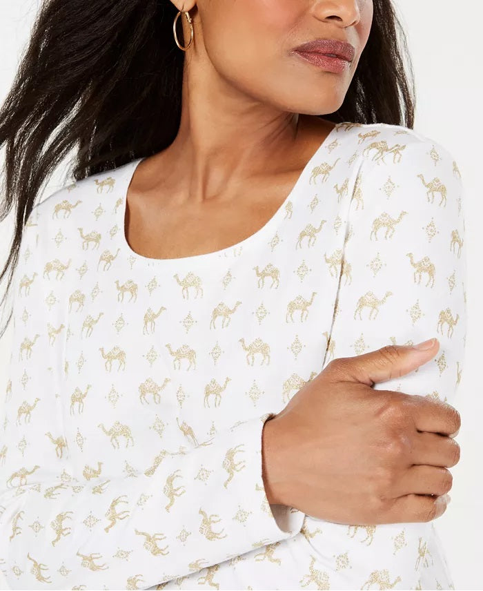 Karen Scott Women's Camel-Print Top White Size Petite Extra Large
