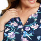 Karen Scott Women's Plus Size Split Neck Floral Top Blue Size X-Large