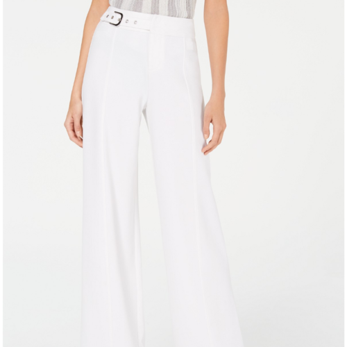 INC International Concepts Women's Petite Side-Belt Wide-Leg Pants Washed White Size 4 Petite
