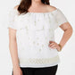 JM Women's Collection Plus Size Embroidered Off-The-Shoulder Top White Size 3X