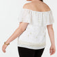 JM Women's Collection Plus Size Embroidered Off-The-Shoulder Top White Size 3X