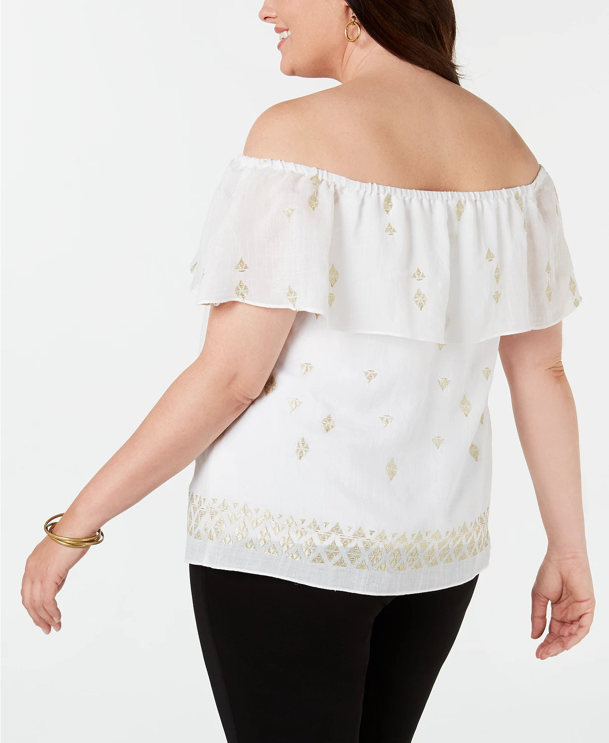 JM Women's Collection Plus Size Embroidered Off-The-Shoulder Top White Size 3X