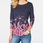 Charter Club Women's Striped Paisley-Print Top Blue Size Medium