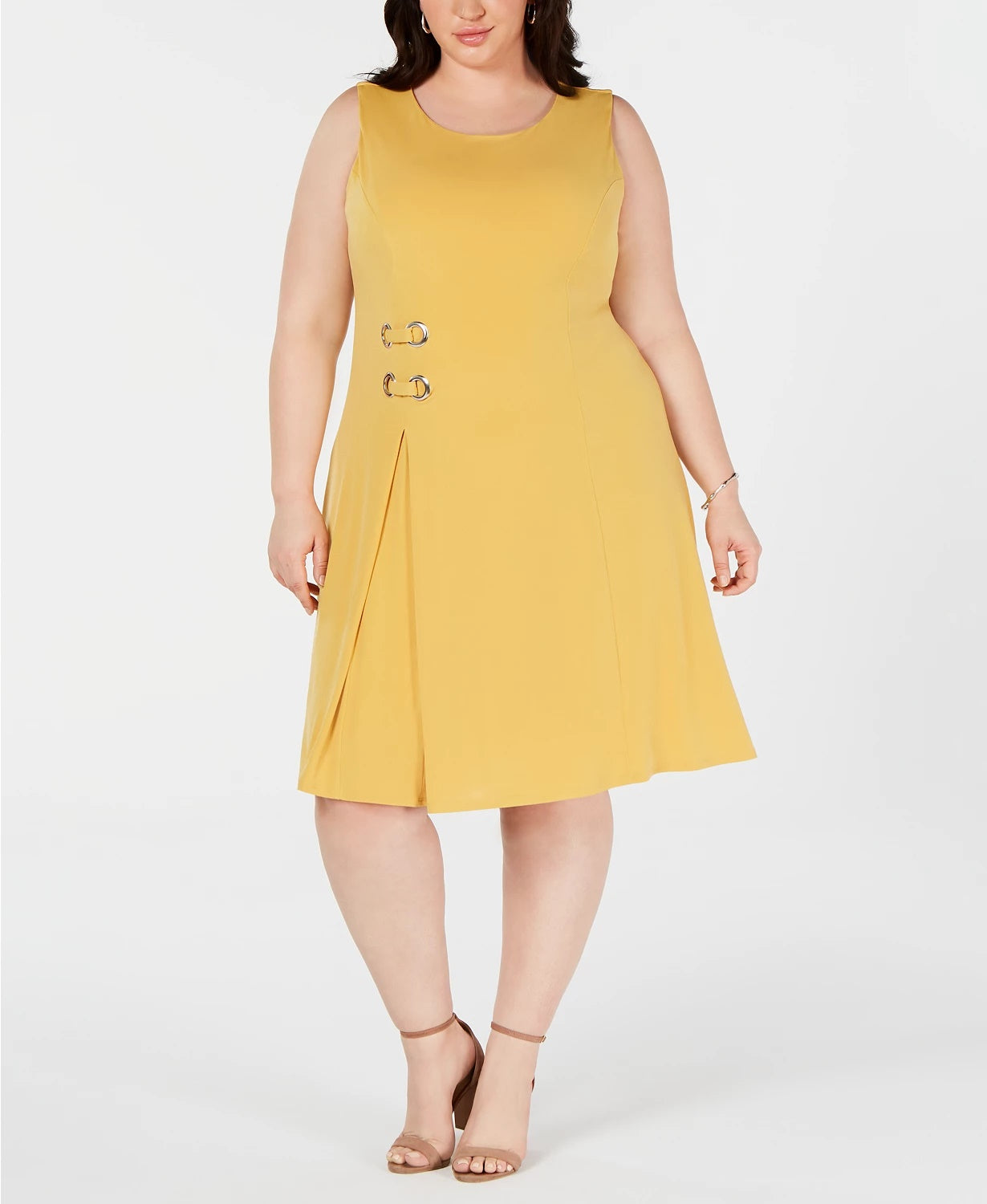 JM Collection Women's Plus Size Sleeveless Embellished Fit & Flare Dress Yellow Size 2X