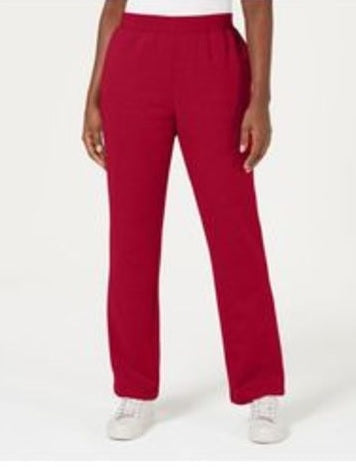 Karen Scott Women's Classic Fleece Elastic Waist Pants Red Size Large