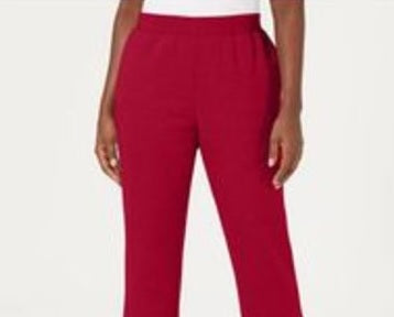 Karen Scott Women's Classic Fleece Elastic Waist Pants Red Size Large