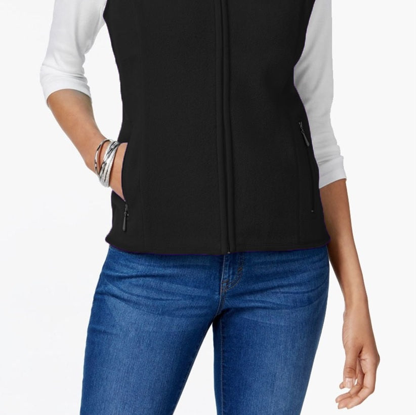 Karen Scott Women's Petite Zeroproof Fleece Vest Black Size Medium