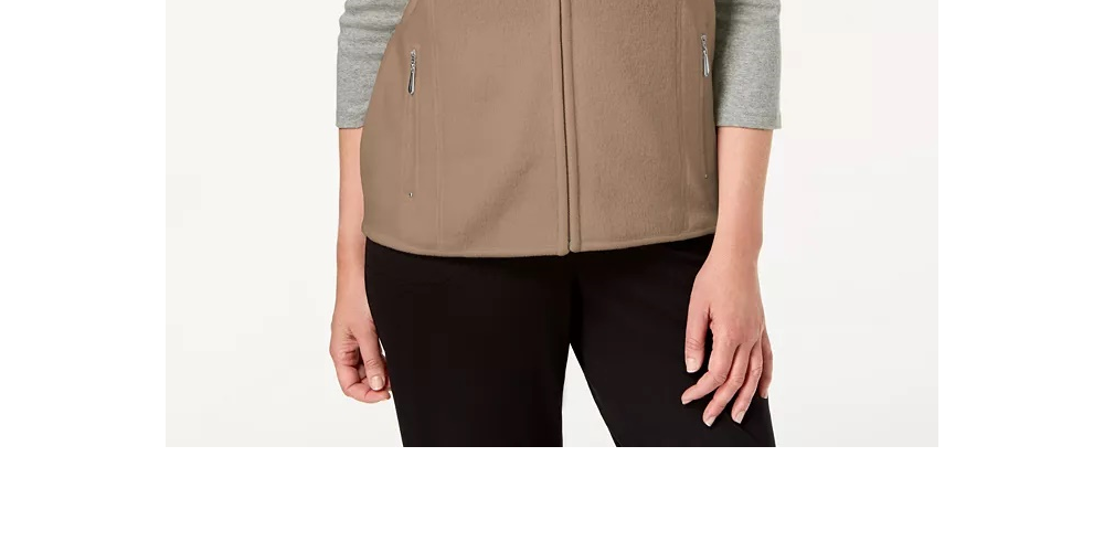 Karen Scott Women's Fleece Zip Front Vest Brown Size Petite Small