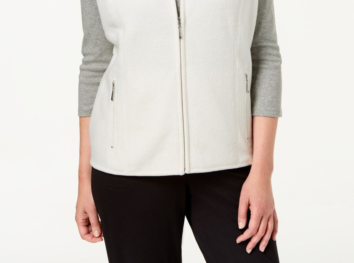 Karen Scott Women's Petite Fleece Zip-Front Vest White Size Petite