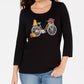 Karen Scott Women's Embroidered Bicycle Top Black Size Extra Small