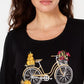 Karen Scott Women's Embroidered Bicycle Top Black Size Extra Small