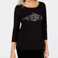 Karen Scott Women's 3/4-Sleeve Embellished Cotton Top Black Size Extra Small