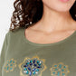 Karen Scott Women's Cotton Glitter Floral-Graphic Top Green Size Small