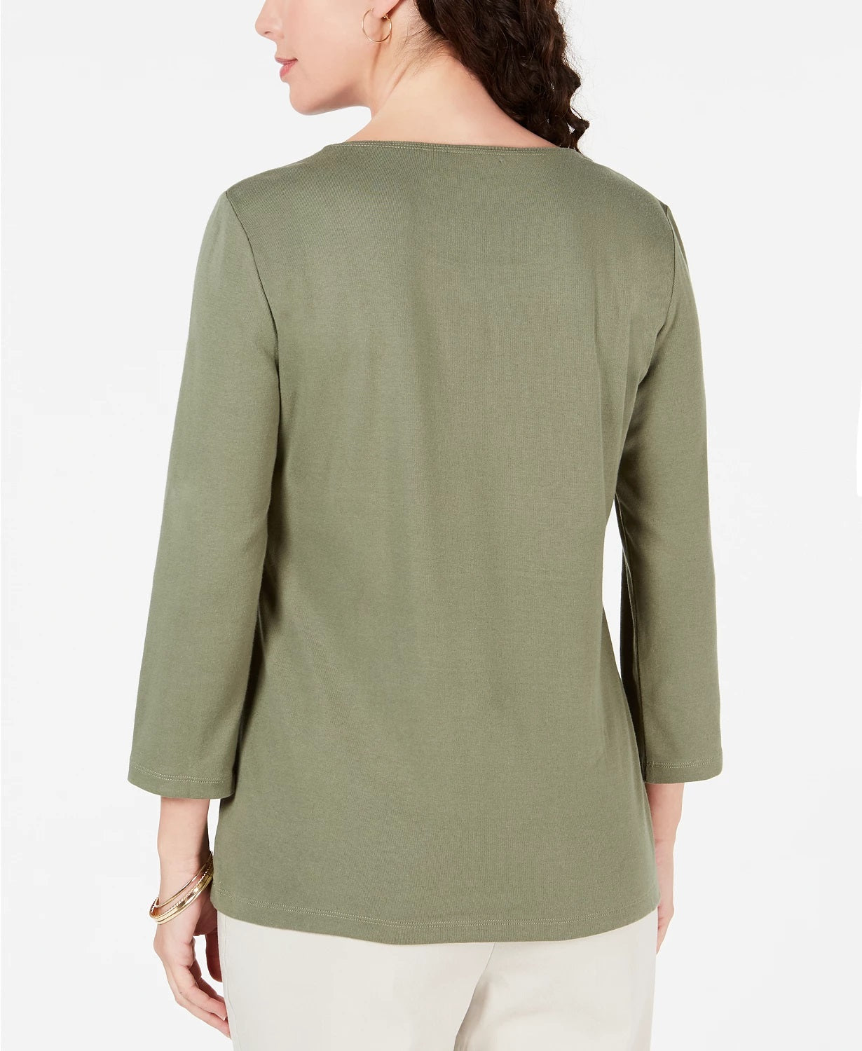 Karen Scott Women's Cotton Glitter Floral-Graphic Top Green Size Extra Small