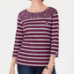 Karen Scott Women's Ditsy Floral & Striped Pocket Top  Red Size Petite Small