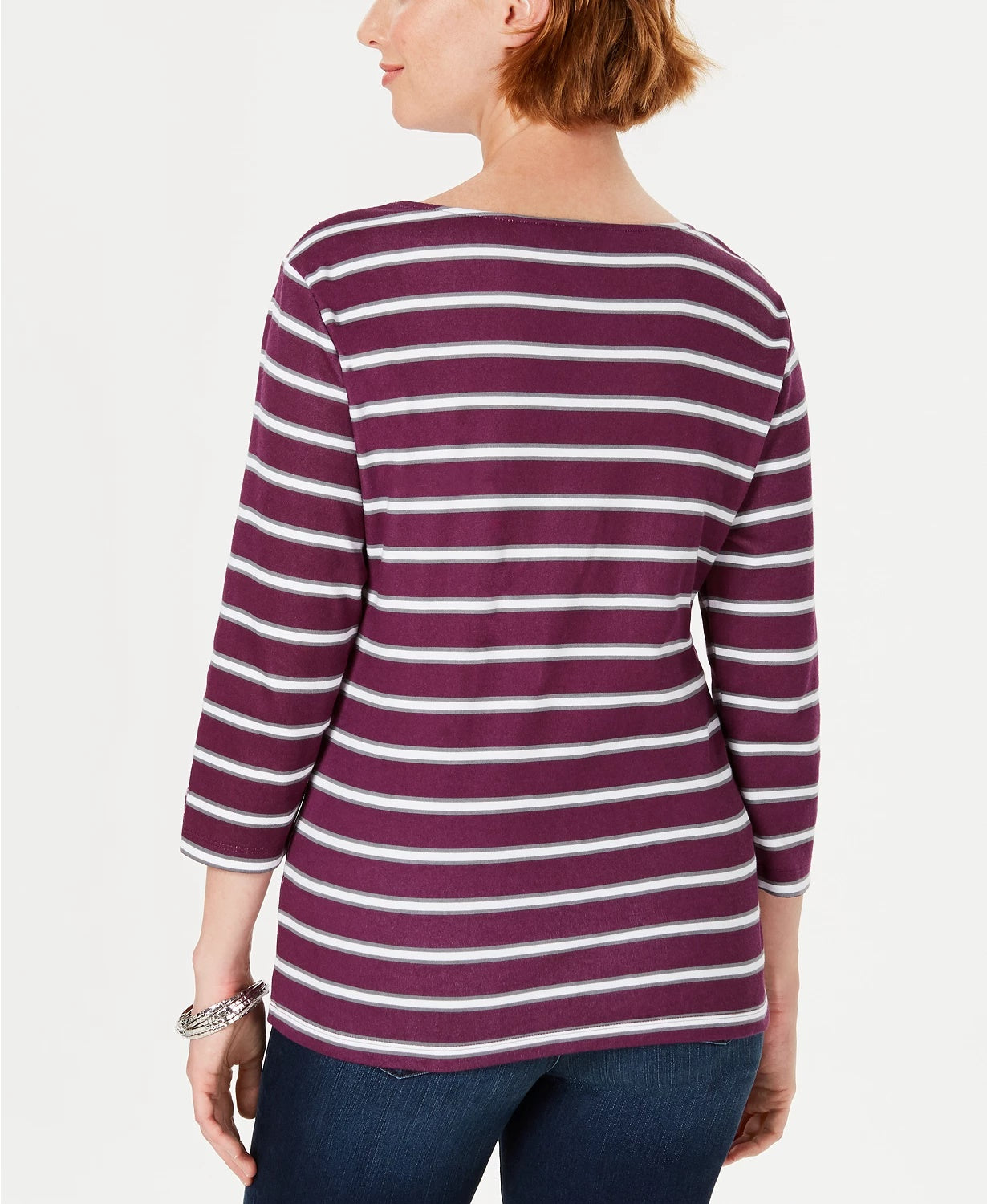 Karen Scott Women's Ditsy Floral & Striped Pocket Top  Red Size Petite Small