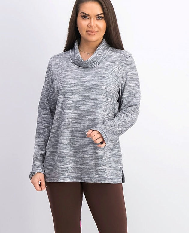 Karen Scott Women's Sport Space-Dyed Cowlneck Top Gray Size Large