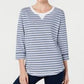 Karen Scott Women's Petite Striped 3/4-Sleeve Sweatshirt Blue Size Medium