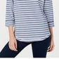 Karen Scott Women's Petite Striped 3/4-Sleeve Sweatshirt Blue Size Medium