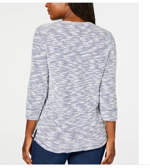 Karen Scott Women's Space Dye 3/4 Sleeve Top Grey Size Petite Small