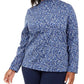 Karen Scott Women's Floral Print Mock Neck Top Navy Size 1X