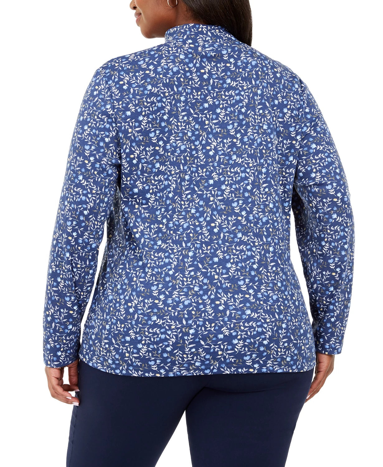 Karen Scott Women's Floral Print Mock Neck Top Navy Size 1X
