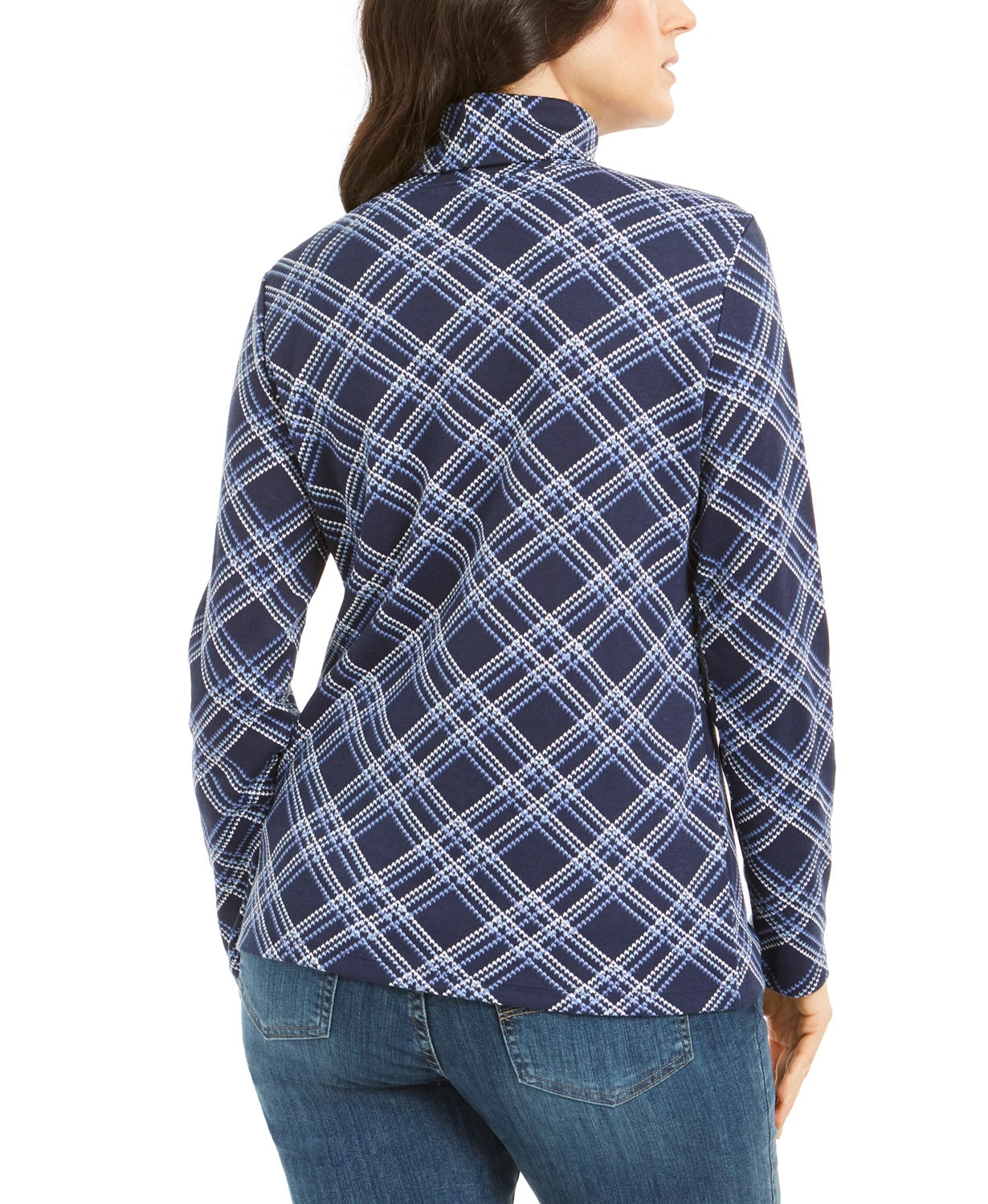 Karen Scott Women's Plaid Turtleneck Navy Size X-Large