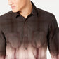 INC International Concepts Men's Regular-Fit Dip-Dyed Plaid Shirt Dark Brown Size Large
