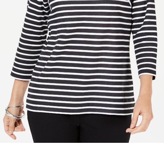 Karen Scott Women's Striped Crossover Top Black Size Medium