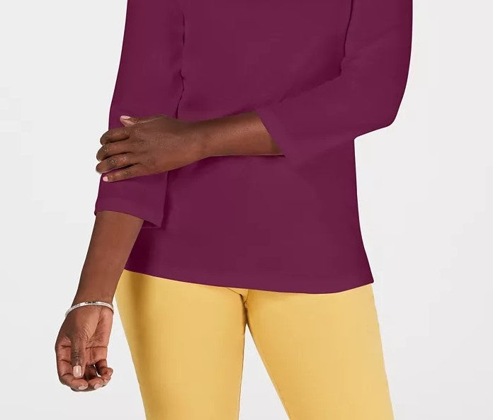 Karen Scott Women's Eyelet-Trim Top Dark Pink Size Medium