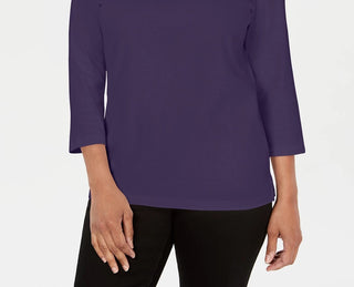 Karen Scott Women's Crochet Square-Neck Top Dark Blue Size Small