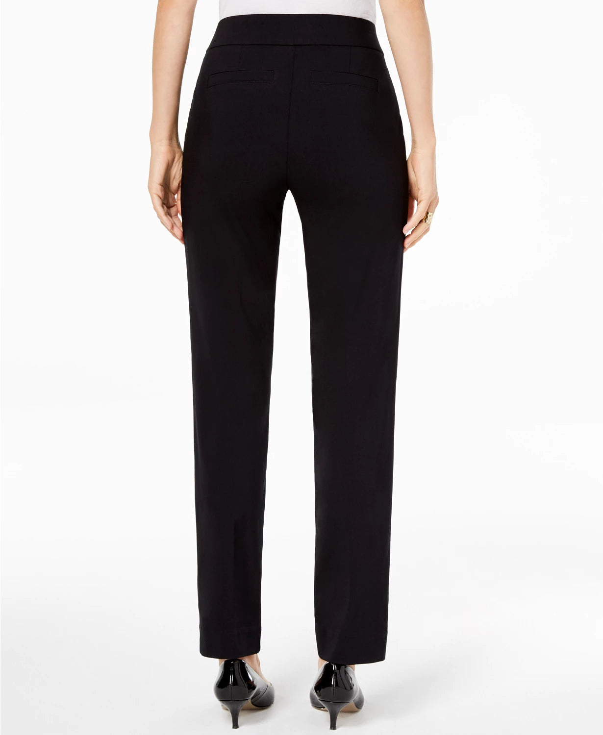 JM Collection Women's Pull On Tummy Control Slim Leg Pants Short Length Black Size Small