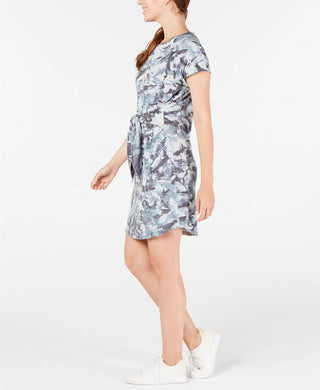 Ideology Women's Printed Tie-Front T-Shirt Dress Navy Size Large