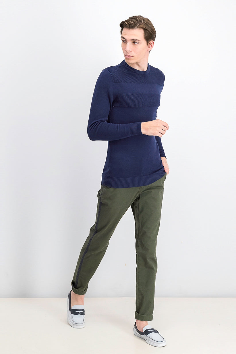 Club Room Men's Cotton Solid Textured Crew Neck Sweater Dark Blue Size Large