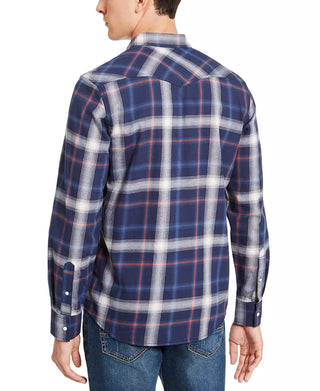 American Rag Men's Plaid Western Shirt Navy