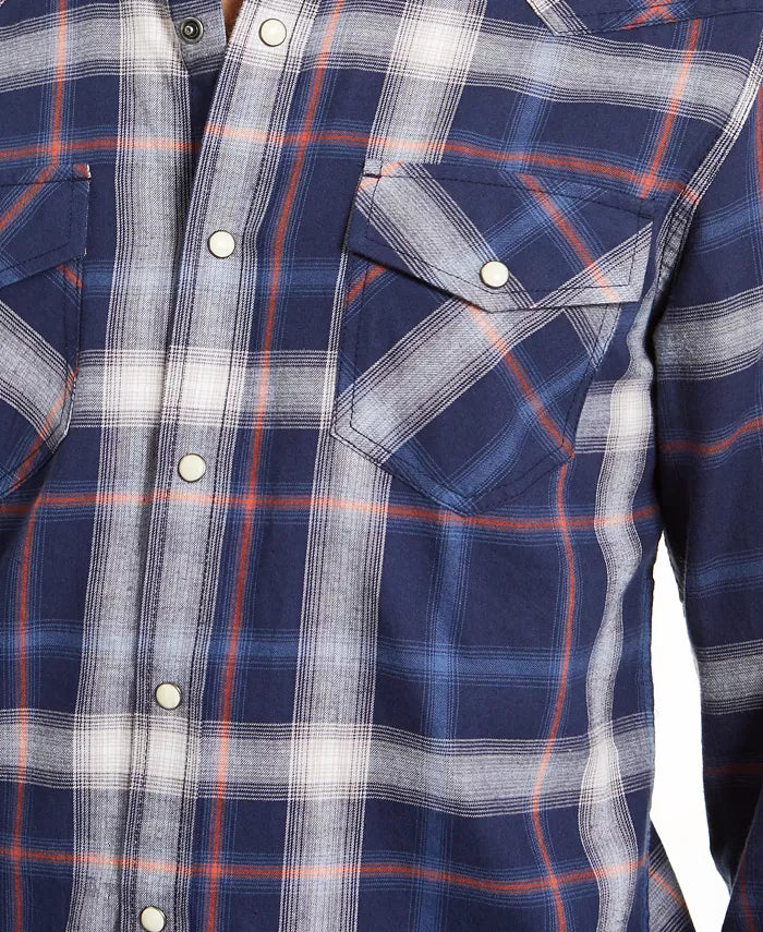 American Rag Men's Plaid Western Shirt Navy
