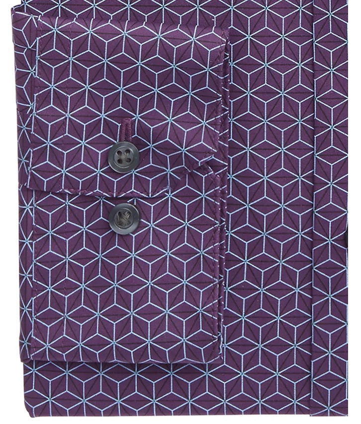 Alfani Men's Alfatech Slim-Fit Performance Stretch Moisture-Wicking Geo-Print Dress Shirt Purple Size 32-33